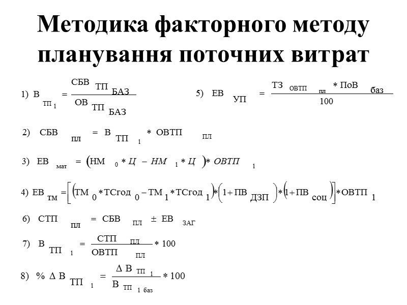 Методика факторного методу планування поточних витрат